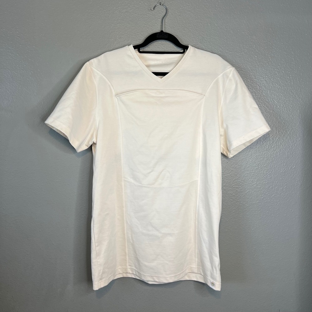 Lalabu Dad Shirt Mens 2XL Natural Short Sleeve V-Neck Solid